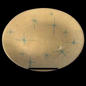 MCM Celeste Starburst Pattern Vintage Atomic Turquoise 13 X 10"  Serving Platter